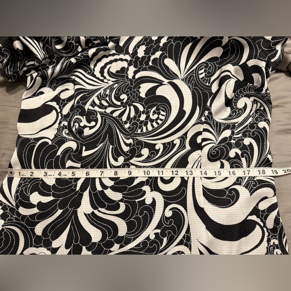 Talbots Black White Floral Dress Bubble Sleeve Satin Shift Wedding Guest Classic - Picture 14 of 17
